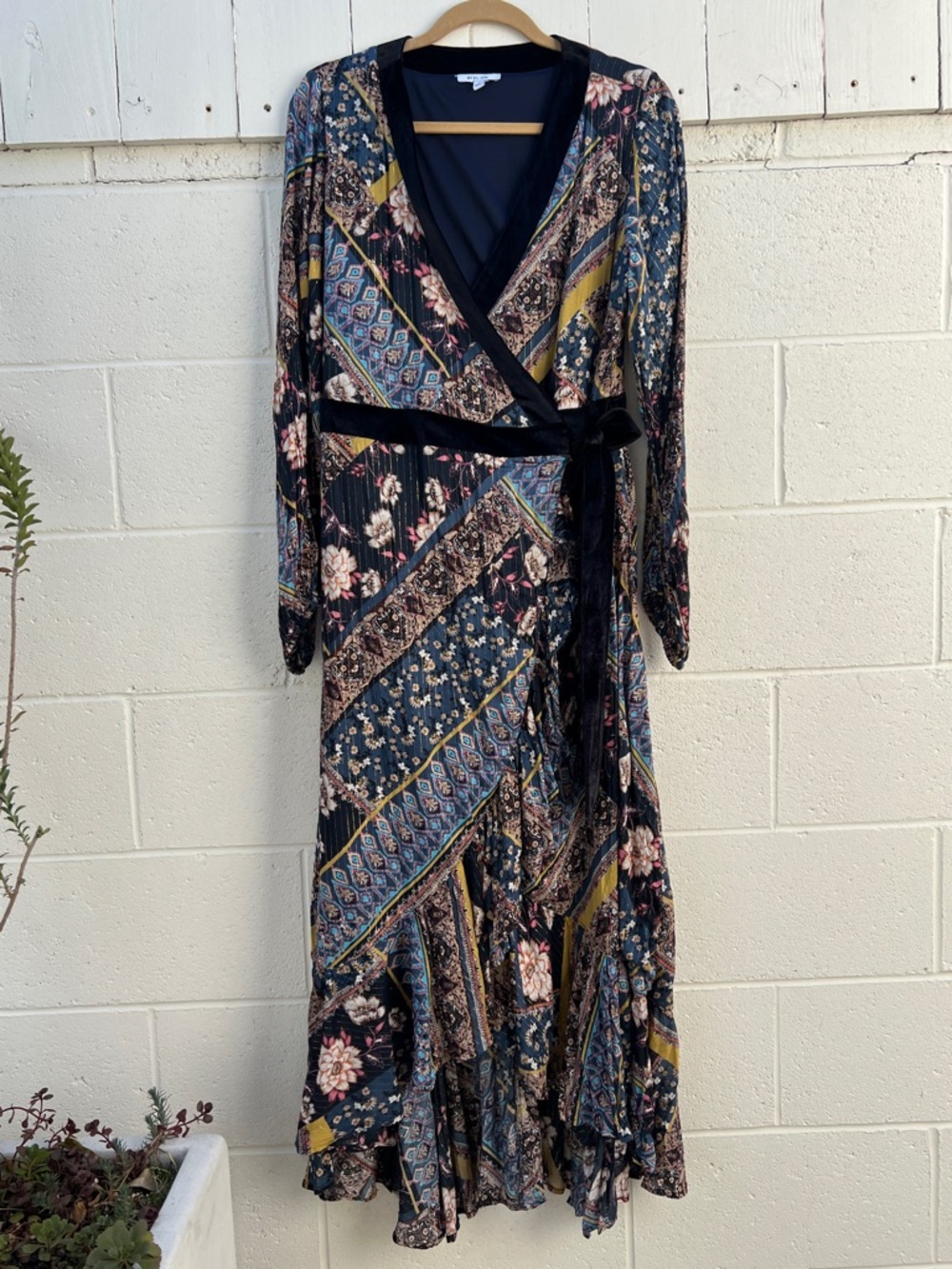 Mixed-Print Wrap Maxi Dress - Navy Floral